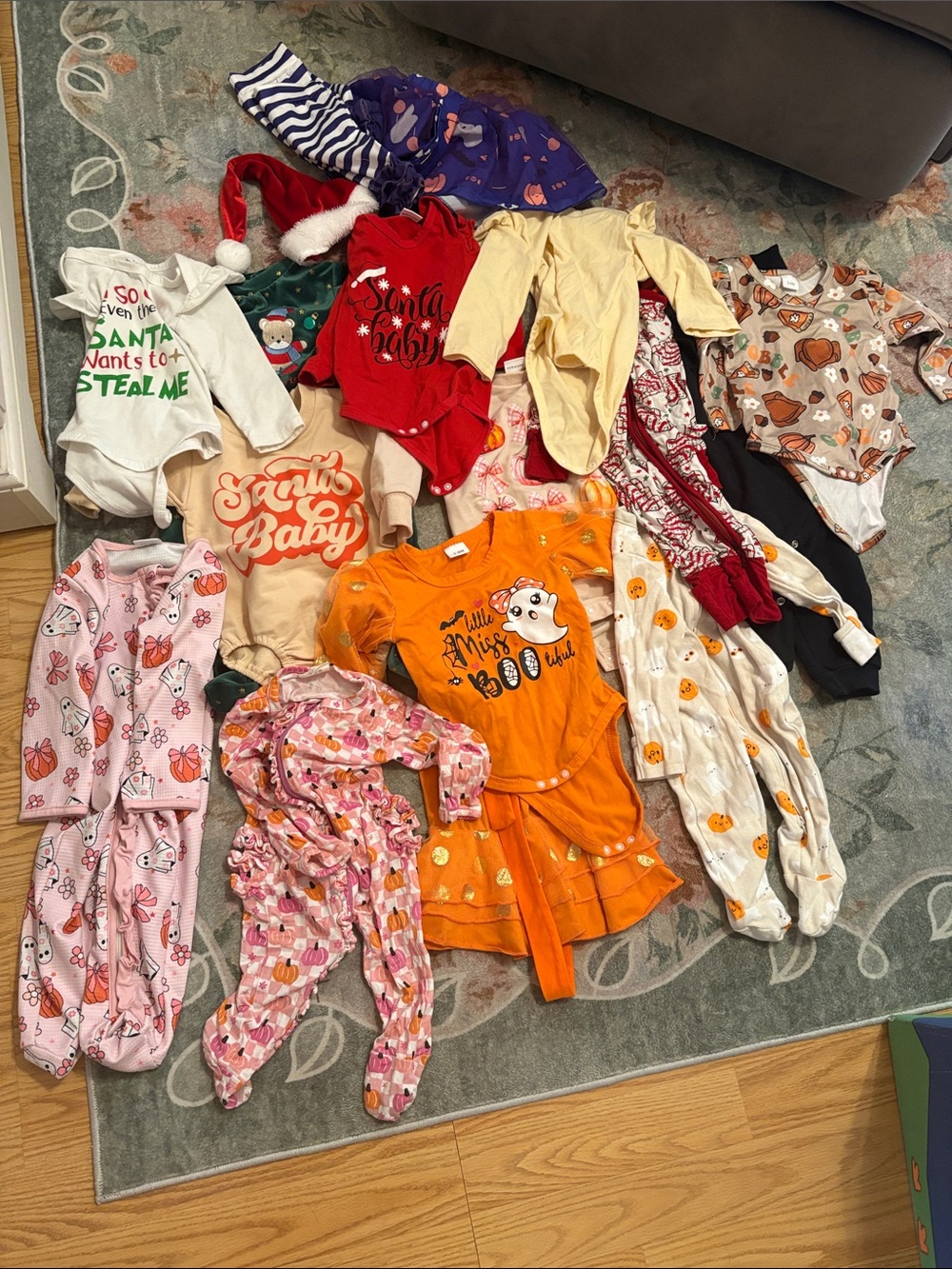 Carter's Pink & Orange Pumpkin Print Baby Onesie & Sleepers Set